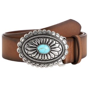 WOWOGO Turquoise Concho Western Leather Belts for Women Cowgirl Cowboy Country Fashion Belt for Jeans Dress