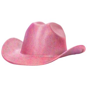 Mealah Holographic Western Cowboy Hat for Women - Sparkly Cowgirl Hat for for Wedding Music Costume Party(M-L) Rose Pink