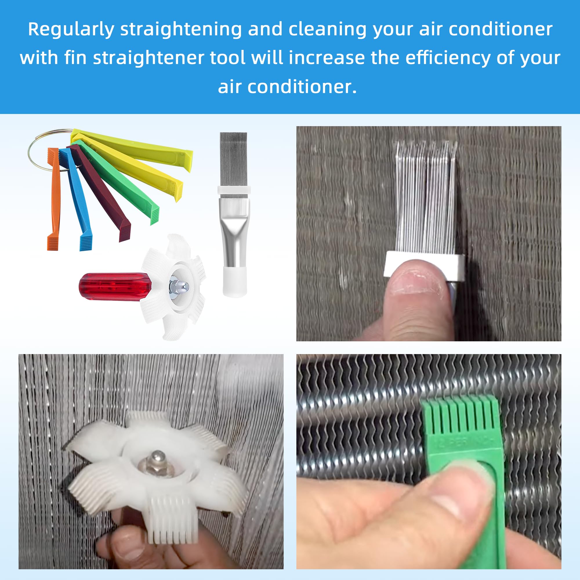 AMI PARTS 5 PCS Air Conditioner Fin Cleaner Set Include 3 Different Air Conditioner Condenser Fin Comb and 2 Different Condenser Fin Comb Brush