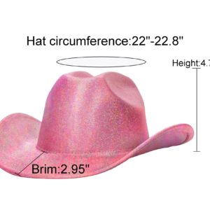 Mealah Holographic Western Cowboy Hat for Women - Sparkly Cowgirl Hat for for Wedding Music Costume Party(M-L) Rose Pink