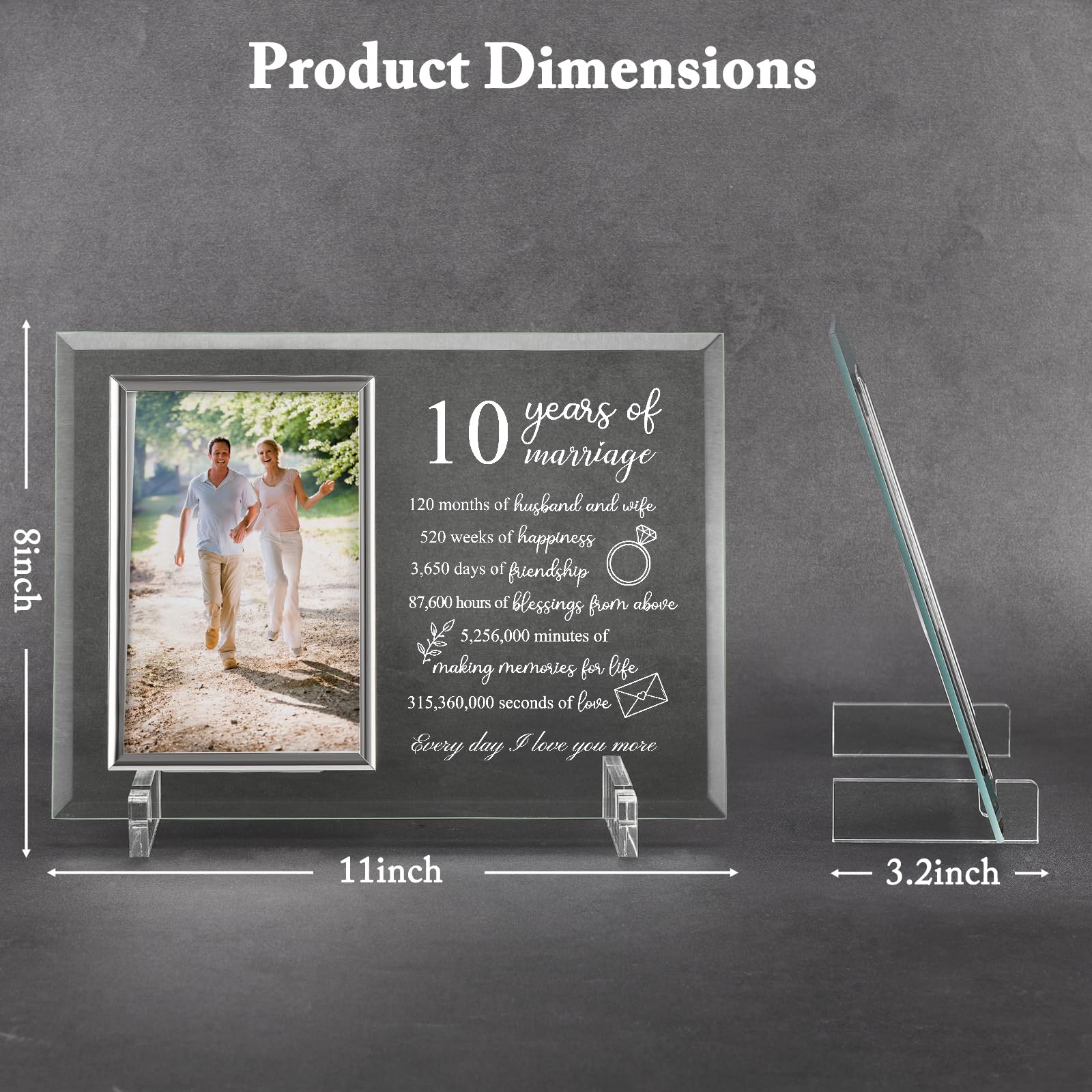 Unique Prints Design 10 Year Anniversary for Her or Him Gifts, 10th Wedding Anniversary Picture Frame for Couple, Tin Aluminum Anniversary Marriage Presents for Wife or Husband