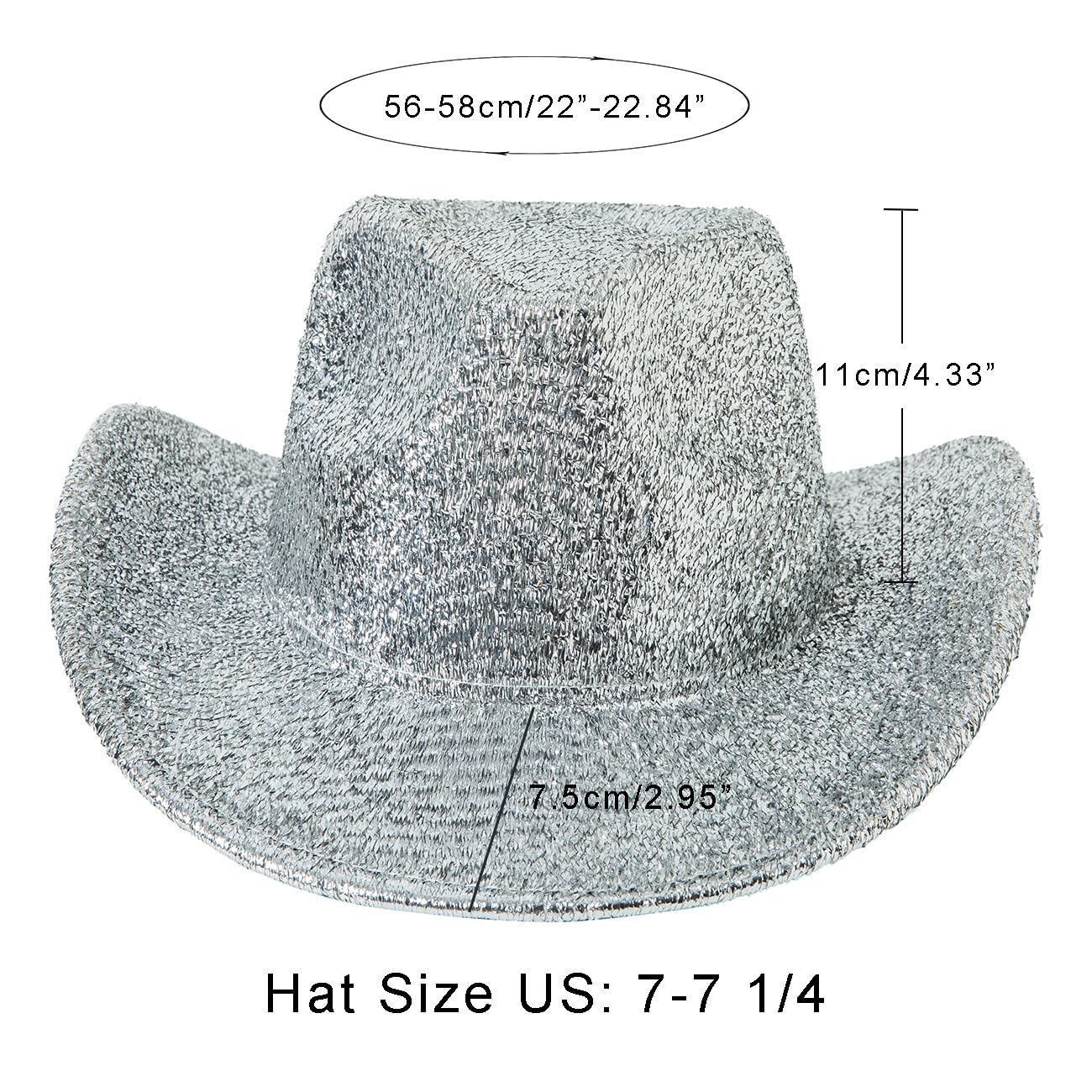 Lanzom Mens Womens Sparkle Cowboy Hat Bling Cowgirl Hat Party Hatas1, Alpha, m, l, Silver