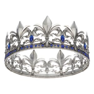 sweetv antique silver king crown for men/women (unisex), men's tiara prince diadem, crystal medieval headwear, royal costume hair accessories for cosplay birthday wedding halloween, blue