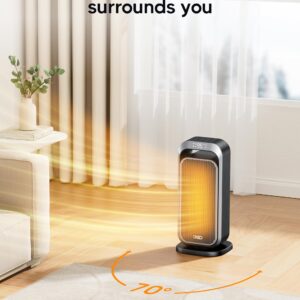 Dreo Quiet Space Heaters for Indoor Use, 1500W Electric Heater with Remote, PTC Ceramic Heater with Thermostat, 12H Timer, 70° Oscillation, Digital Display, Fast Safety Room Heater for Bedroom Office