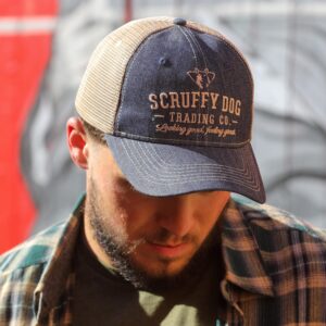 SCRUFFY DOG Premium Adjustable Trucker Hats for Men and Women - Vintage Denim Snapback Trucker Hat for Hikers and Bikers