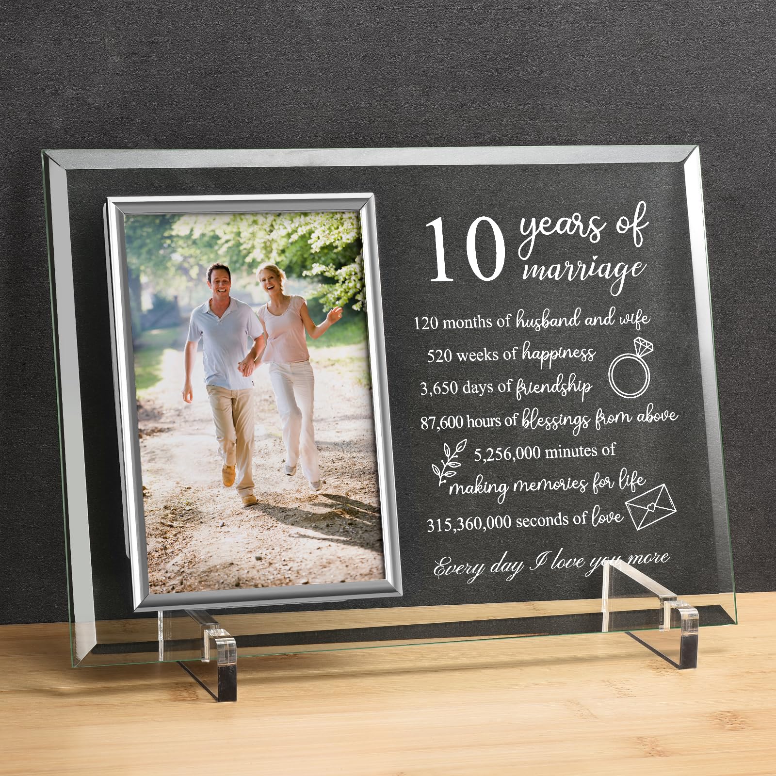 Unique Prints Design 10 Year Anniversary for Her or Him Gifts, 10th Wedding Anniversary Picture Frame for Couple, Tin Aluminum Anniversary Marriage Presents for Wife or Husband