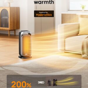 Dreo Quiet Space Heaters for Indoor Use, 1500W Electric Heater with Remote, PTC Ceramic Heater with Thermostat, 12H Timer, 70° Oscillation, Digital Display, Fast Safety Room Heater for Bedroom Office