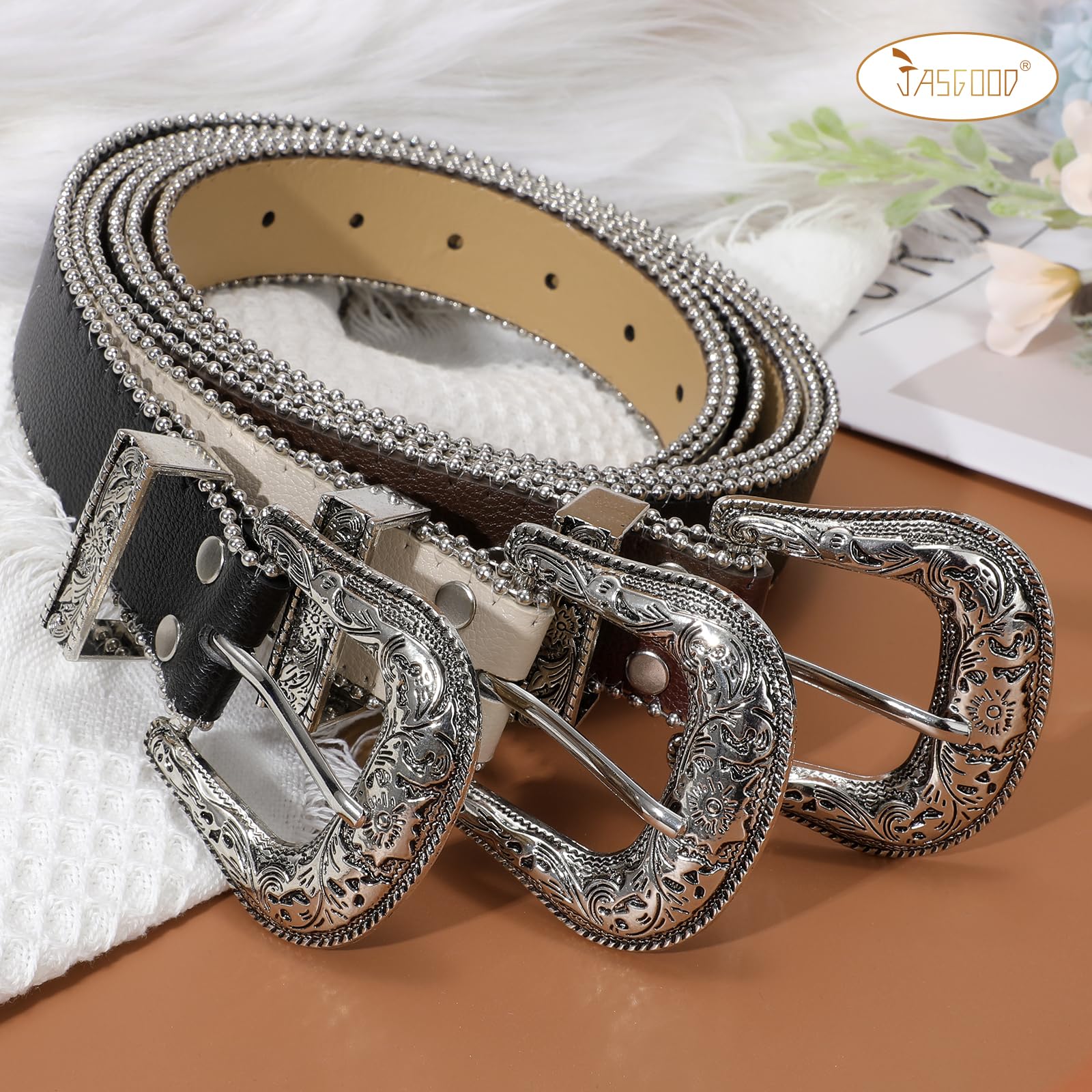 JASGOOD Women Western Leather Belts Ladies Vintage Design Waist Belt for Pants Jeans Dresses