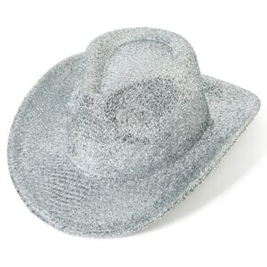 Lanzom Mens Womens Sparkle Cowboy Hat Bling Cowgirl Hat Party Hatas1, Alpha, m, l, Silver