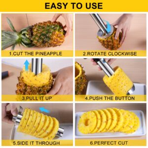 Tyuoikom Pineapple Cutter and Corer, Durable Pineapple Corer Remover with Upgraded Cutter & Sharp Teeth, Stainless Steel Kitchen Pineapple Slicer Tool, Black Handle