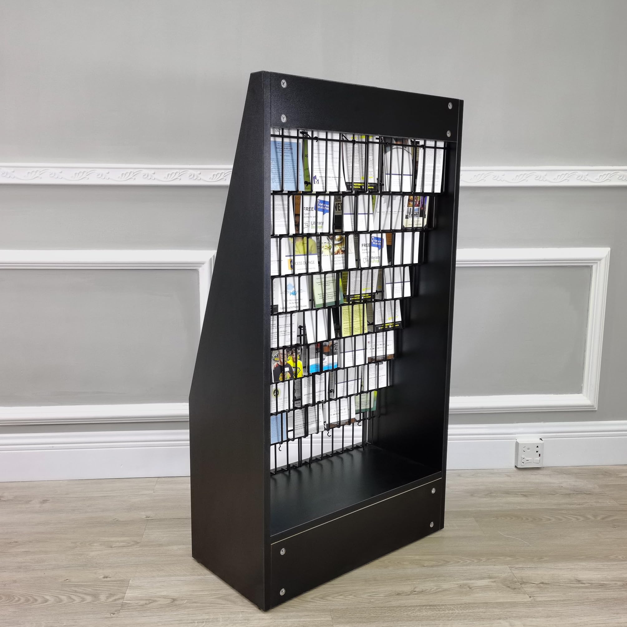 FixtureDisplays® Literature Rack Brochure Holder Leaflet Coupon Stand Greeting Card Rack 9 tier 45 facing Travel Information Kiosk Easy Assembly Video in Description 1453 Black-NF