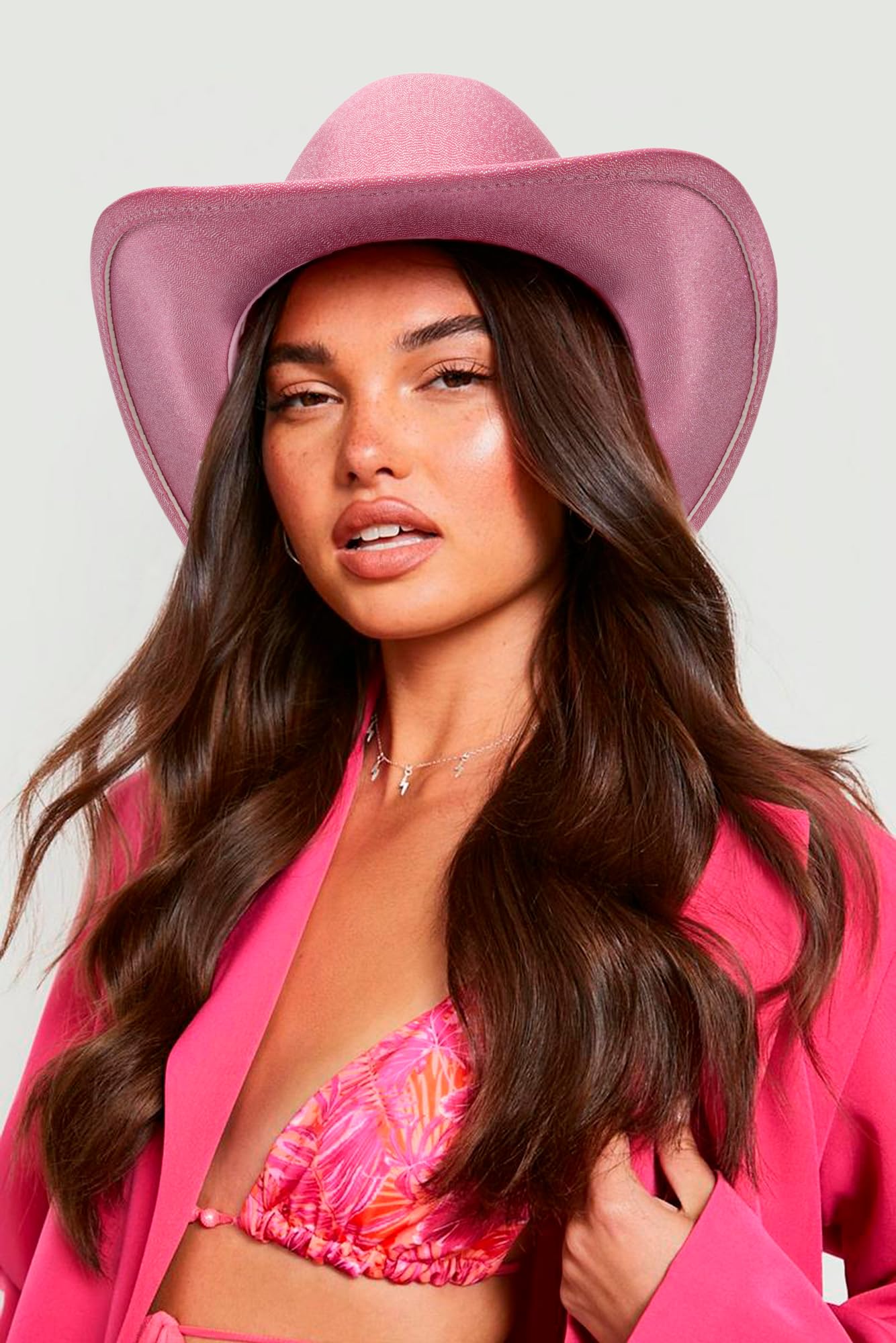 Mealah Holographic Western Cowboy Hat for Women - Sparkly Cowgirl Hat for for Wedding Music Costume Party(M-L) Rose Pink