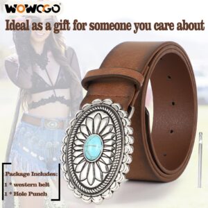 WOWOGO Turquoise Concho Western Leather Belts for Women Cowgirl Cowboy Country Fashion Belt for Jeans Dress