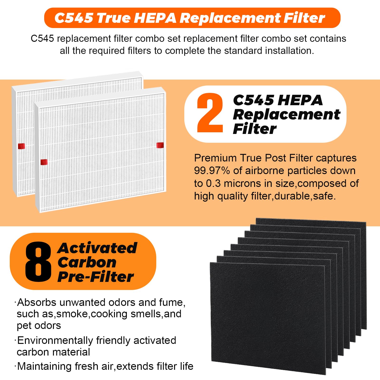 C545 HEPA Replacement Filter S for Winix C545 Air Purifier by Blutoget - Winix C545 Replacement Filter Replaces Winix S Filter 1712-0096-00,2522-0058-00,2 H13 True HEPA & 8 Activated Carbon Filters