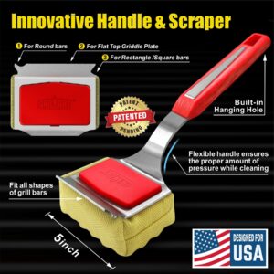 GRILLART Grill Brush Bristle Free. SteamWizards BBQ Replaceable Cleaning Head, Unique Seamless-Fit Scraper Tool for Cast Iron/Stainless-Steel Grates, Safe Barbecue Grill Cleaner-Red