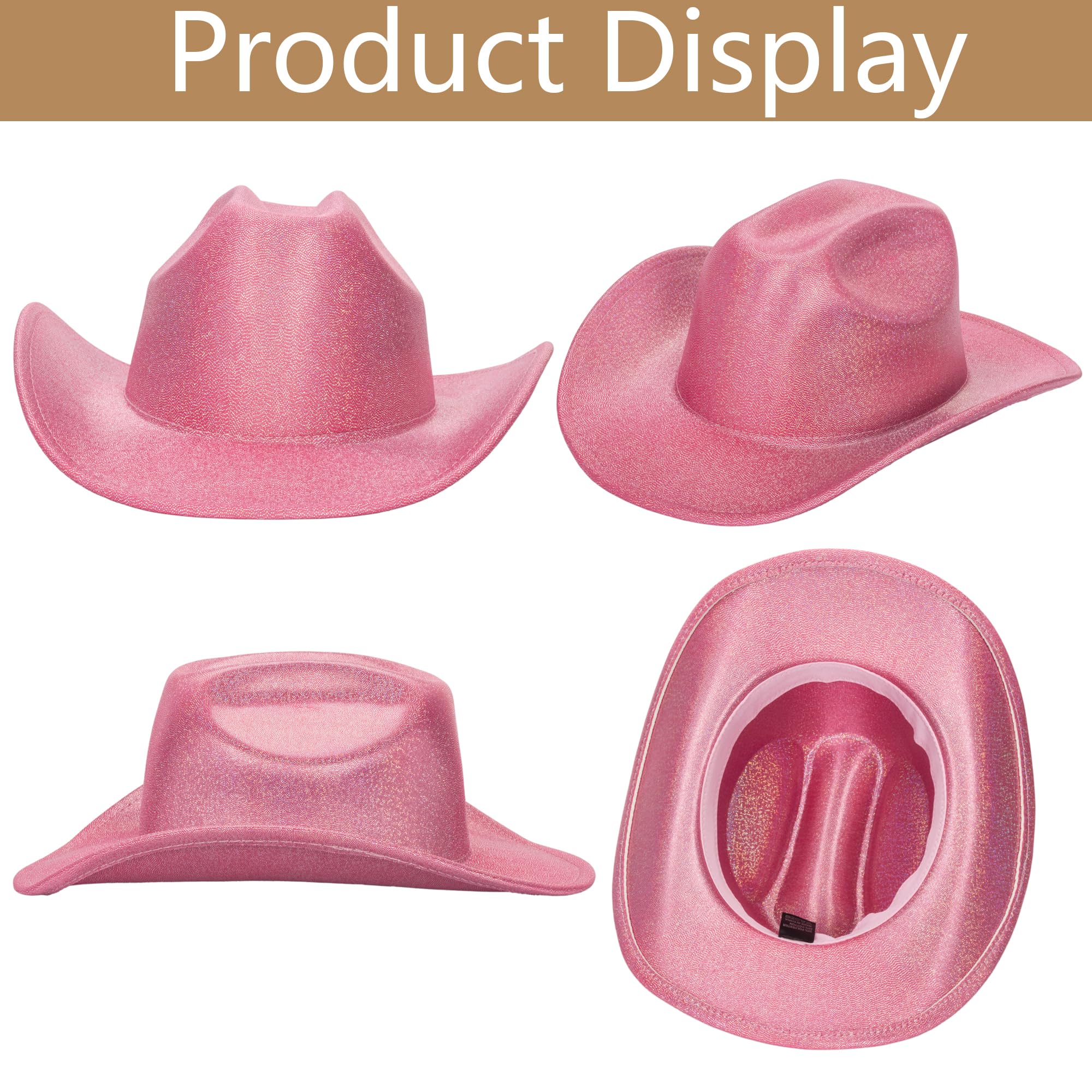 Mealah Holographic Western Cowboy Hat for Women - Sparkly Cowgirl Hat for for Wedding Music Costume Party(M-L) Rose Pink