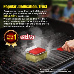 GRILLART Grill Brush Bristle Free. SteamWizards BBQ Replaceable Cleaning Head, Unique Seamless-Fit Scraper Tool for Cast Iron/Stainless-Steel Grates, Safe Barbecue Grill Cleaner-Red