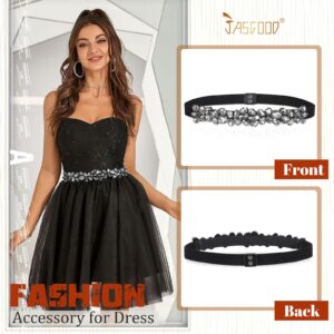 JASGOOD Women Rhinestone Waist Belt Beaded Crystal Stretchy Elastic Belt for Dress