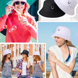 Xtinmee 36 Pcs Bucket Hats Bulk for Men Women White and Black Bucket Hats Unisex Summer Outdoor Travel Sun Hat Smiling Face Cute Cotton Cap Beach Fishing Hat for Teens Boys Fisherman