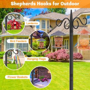 NUERPO Adjustable Shepherd Hooks for Outdoor,2 Pack 108 Inch 5 Prong Base Bird Two Sided Feeder Poles,Heavy Duty Shepherds Hook,Suitable for Garden in Hanging Flower Basket,Lantern,Bird Nests