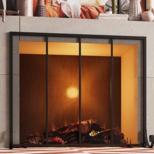 Fire Beauty Flat Panel Fireplace Screen Spark Guard Wrought Metal Gate Cover for Home, Decorative Mesh Fire Place Safety Fence,Baby Safe Spark Guard Protector