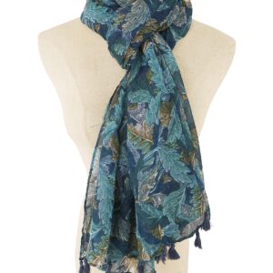 YOUR SMILE Large Boho Scarf for Women Lightweight Floral Printed Scarves Fall Winter Fashion Fringed Shawl wraps (01 Teal Leaves)