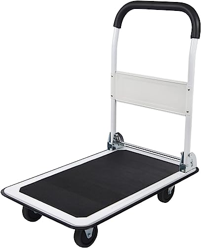 LEADALLWAY Foldable Push Cart Platform Cart 330lbs Capacity 4 Wheels 28.7x18.5x32.3inches White Small Flatbed Cart