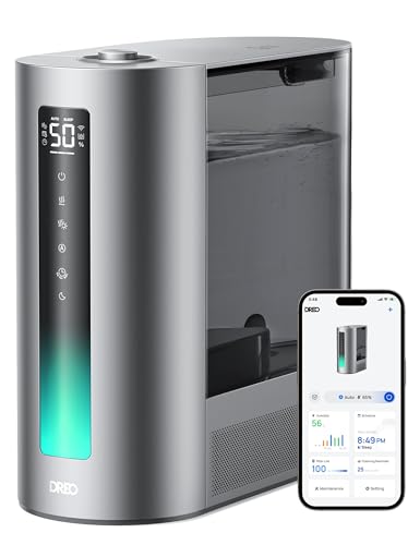 Dreo 6L Humidifiers for Bedroom, Smart Warm & Cool Mist for Large Room, 60Hr Quiet Runtime Ultrasonic Oil Diffuser for Baby, Plant, Humidity Sensor, Indicator Light, 12H Timer, Google/Alexa, HM713S