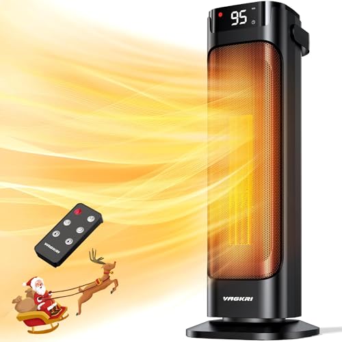 VAGKRI 24"Space Heater, 1500W Portable Electric Heater with Thermostat, Remote, 3 Modes, Timer, Oscillating, Overheating & Tip-Over Protection, Fast Ceramic Heater for Bedroom Office Garage Indoor Use