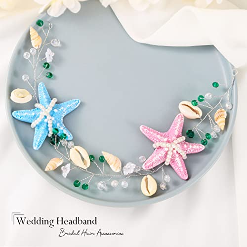 Yean Starfish Wedding Headband Bridal Accessories Purple Seashell Costume Hair Vine Headpiece for Women and Girls