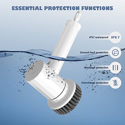 CONERX Electric Spin Scrubber Cordless Power Cleaning Brush with 4 Replaceable Brush Heads 2 Adjustable Speeds for Bathroom Kitchen Dishes Tub Sink Tile Window Floor Grout, White