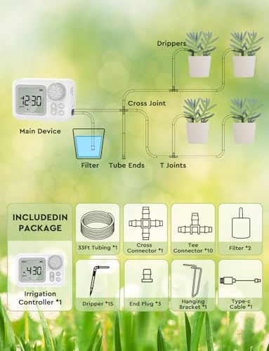 Automatic Drip Irrigation Kit, 15 Potted Indoor Houseplants Support, Indoor Automatic Watering System for Plants, with Digital Programmable Water Timer