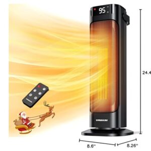 VAGKRI 24"Space Heater, 1500W Portable Electric Heater with Thermostat, Remote, 3 Modes, Timer, Oscillating, Overheating & Tip-Over Protection, Fast Ceramic Heater for Bedroom Office Garage Indoor Use