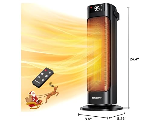 VAGKRI 24"Space Heater, 1500W Portable Electric Heater with Thermostat, Remote, 3 Modes, Timer, Oscillating, Overheating & Tip-Over Protection, Fast Ceramic Heater for Bedroom Office Garage Indoor Use