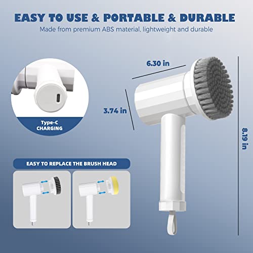 CONERX Electric Spin Scrubber Cordless Power Cleaning Brush with 4 Replaceable Brush Heads 2 Adjustable Speeds for Bathroom Kitchen Dishes Tub Sink Tile Window Floor Grout, White