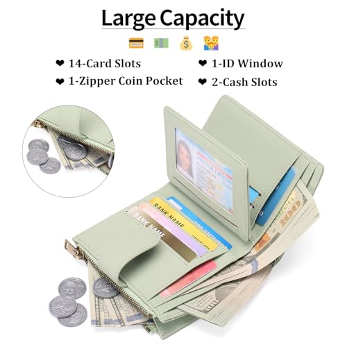 GAEKEAO Small Wallets for Women Leather RFID Blocking Bifold Zipper Pocket Wallet Card Case Purse with ID Window