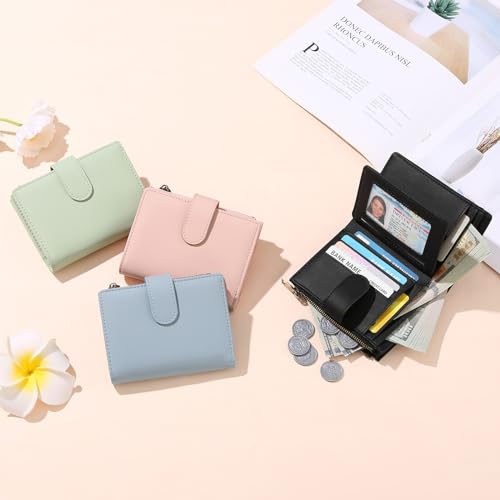 GAEKEAO Small Wallets for Women Leather RFID Blocking Bifold Zipper Pocket Wallet Card Case Purse with ID Window