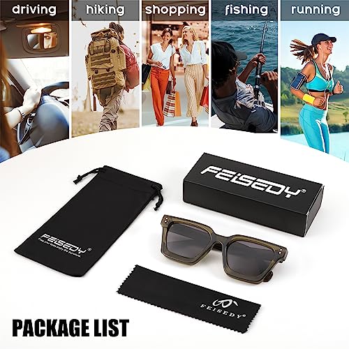 FEISEDY Sunglasses Men Women Polarized, Chunky Square Thick Frame, Rectangle UV400 Shade Sun Glasses B2396