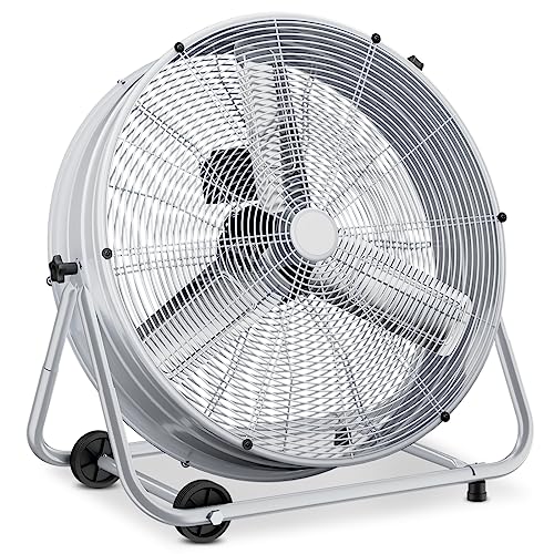 mollie 25 Inch Industrial High Velocity Floor Drum Fan with 3 Speed Heavy Duty Metal Adjustable Tilt Portable Air Circulator for Home Bedroom Garage Commercial Use, 5270 CFM, Silver