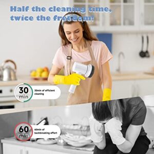 CONERX Electric Spin Scrubber Cordless Power Cleaning Brush with 4 Replaceable Brush Heads 2 Adjustable Speeds for Bathroom Kitchen Dishes Tub Sink Tile Window Floor Grout, White