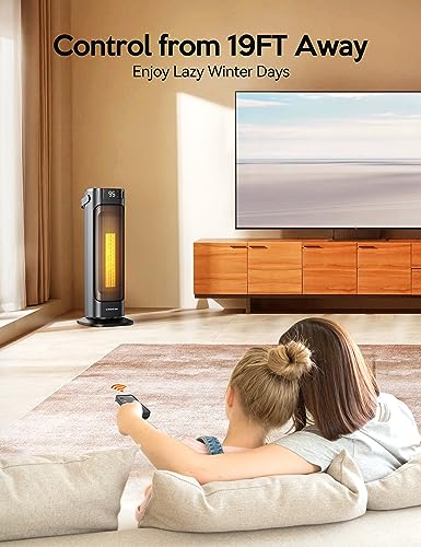 VAGKRI 24"Space Heater, 1500W Portable Electric Heater with Thermostat, Remote, 3 Modes, Timer, Oscillating, Overheating & Tip-Over Protection, Fast Ceramic Heater for Bedroom Office Garage Indoor Use