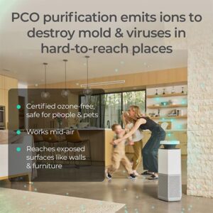 Puraclenz Core Air & Surface Purifier – H13 True HEPA Removes Allergens, Smoke, Dust, Pollen + PCO Purification Destroys Mold Spores, Viruses & Bacteria Mid-Air & On Surfaces; Covers Up To 1,575 SqFt