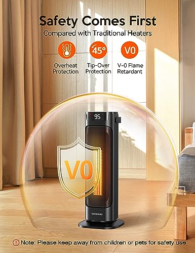 VAGKRI 24"Space Heater, 1500W Portable Electric Heater with Thermostat, Remote, 3 Modes, Timer, Oscillating, Overheating & Tip-Over Protection, Fast Ceramic Heater for Bedroom Office Garage Indoor Use