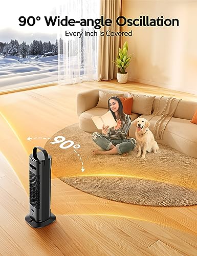 VAGKRI 24"Space Heater, 1500W Portable Electric Heater with Thermostat, Remote, 3 Modes, Timer, Oscillating, Overheating & Tip-Over Protection, Fast Ceramic Heater for Bedroom Office Garage Indoor Use