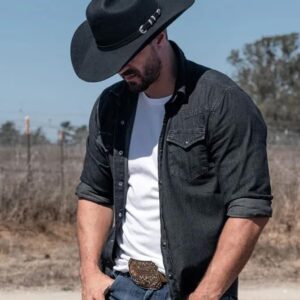 Classic-Women-Men-Western-Cowboy-Hat-Cowgirl-Hat-Wide-Brim-Outdoor-Fedora-Hat with Buckle-Belt Black