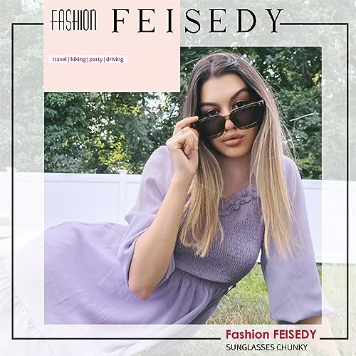 FEISEDY Sunglasses Men Women Polarized, Chunky Square Thick Frame, Rectangle UV400 Shade Sun Glasses B2396