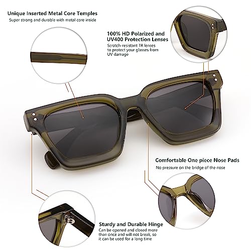 FEISEDY Sunglasses Men Women Polarized, Chunky Square Thick Frame, Rectangle UV400 Shade Sun Glasses B2396