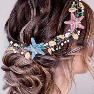 Yean Starfish Wedding Headband Bridal Accessories Purple Seashell Costume Hair Vine Headpiece for Women and Girls