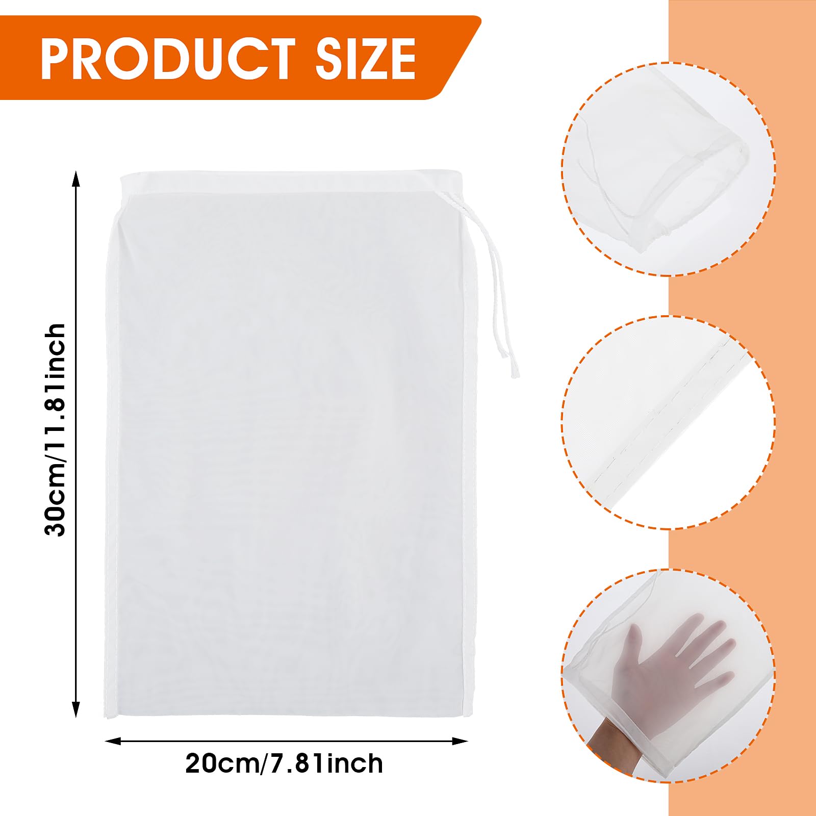 WLLHYF 4 Pack Nylon Nut Milk Bag 8 × 12 Inches Fine Mesh Cheese Cloth Multiple Usage Reusable Food Strainer Professional Cold Brew Filter for Straining Juice Coffee Yogurt Tea (Nylon, 12×8 In)