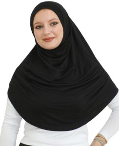 prien ready to wear hijab for women, instant turban, soft muslim scarf for prayer, long hijabs, islamic clothes, jersey abaya (black)